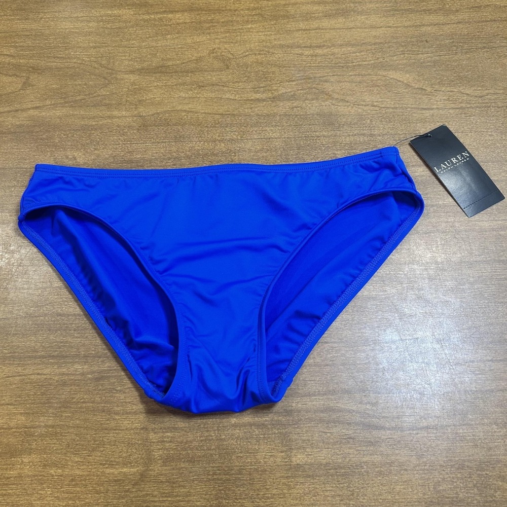 Lauren Ralph Lauren Bikini Swim Bottom Womens 4 Blue Solid‎ Logo Lined Stretch